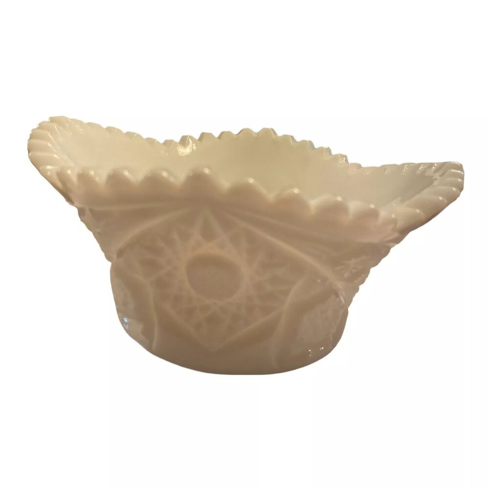 Milk Glass Candy Dish Nice Etched Glass 3" x 6"